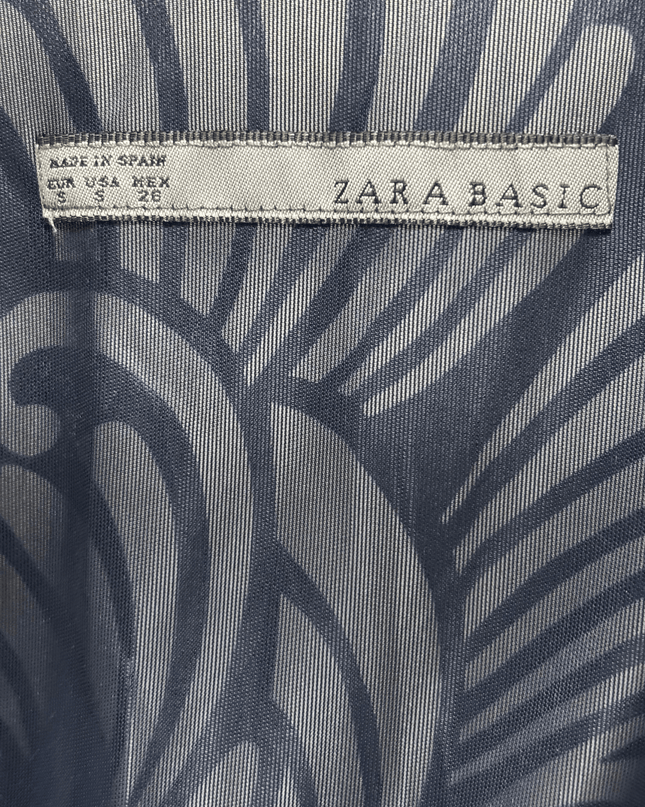 Zara Basic Navy & White Abstract Print Sleeveless Balloon Hem Dress