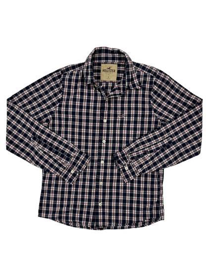 Hollister Navy, White & Red Checkered Flannel Shirt - XS