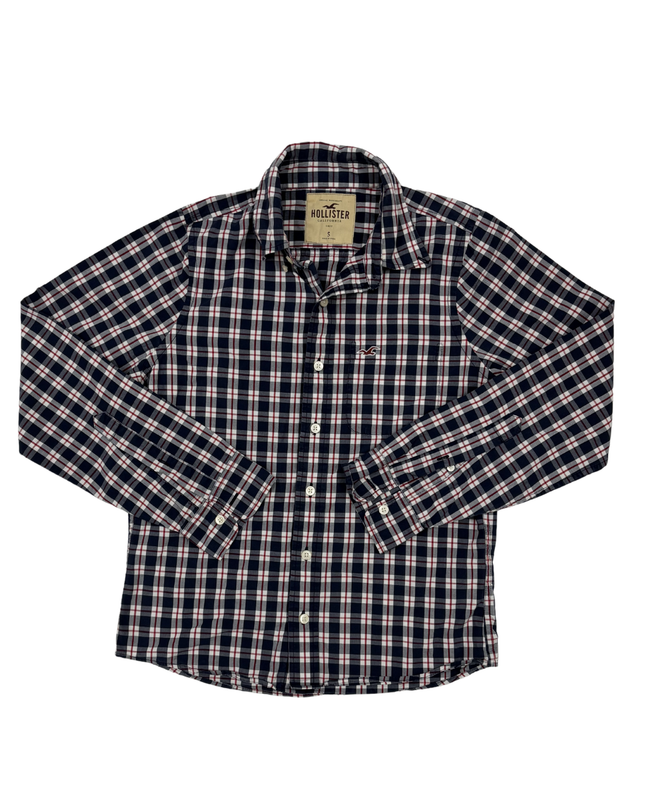 Hollister Navy, White & Red Checkered Flannel Shirt - XS