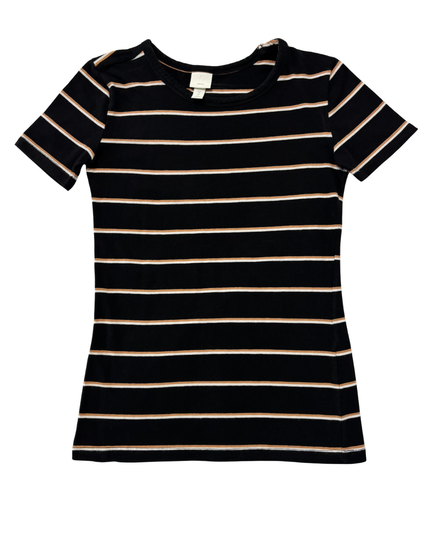 H&M Basics Black, Caramel & White Striped T-Shirt
