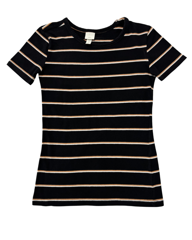 H&M Basics Black, Caramel & White Striped T-Shirt