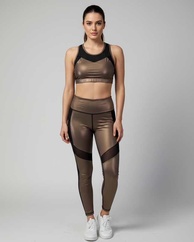 Fabletics Bronze Metallic High-Neck Sports Bra