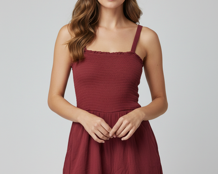Abercrombie & Fitch Red Smocked Sleeveless Romper
