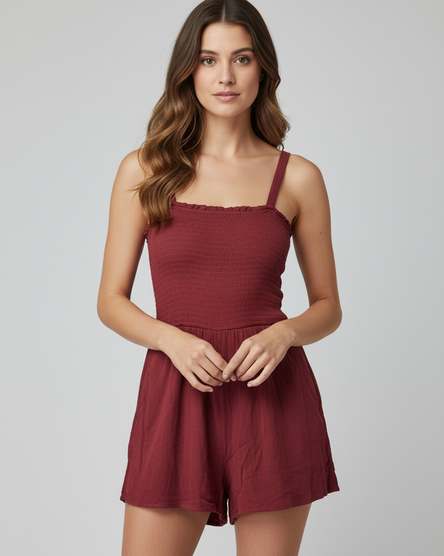 Abercrombie & Fitch Red Smocked Sleeveless Romper