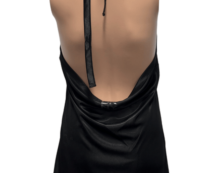 DKNY Jeans Black Satin Halter Backless Pleated Top