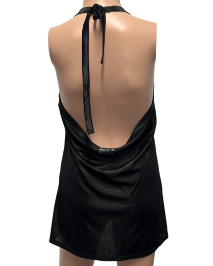 DKNY Jeans Black Satin Halter Backless Pleated Top