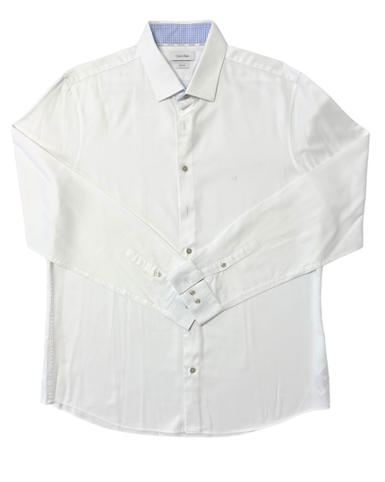 Calvin Klein White Slim Fit with Blue Collar Lining Dress Shirt
