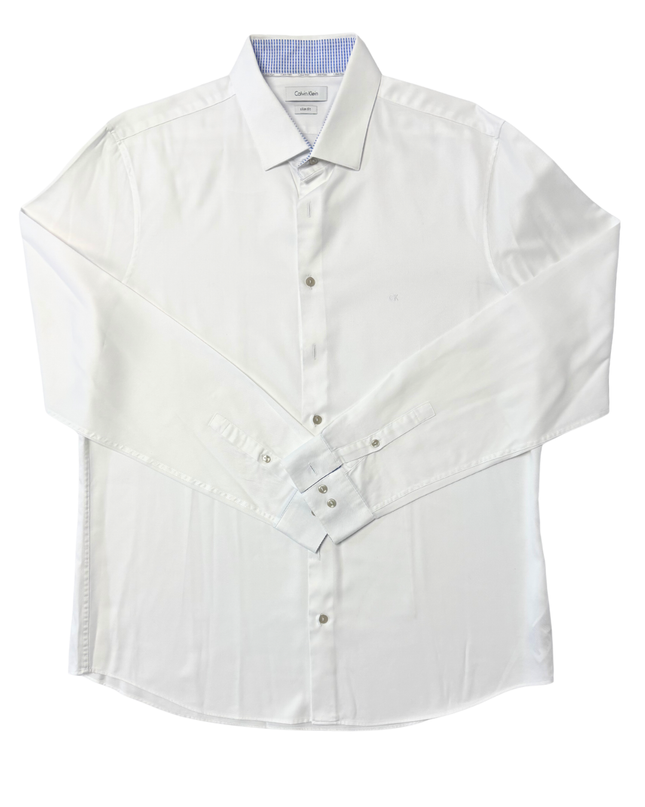Calvin Klein White Slim Fit with Blue Collar Lining Dress Shirt