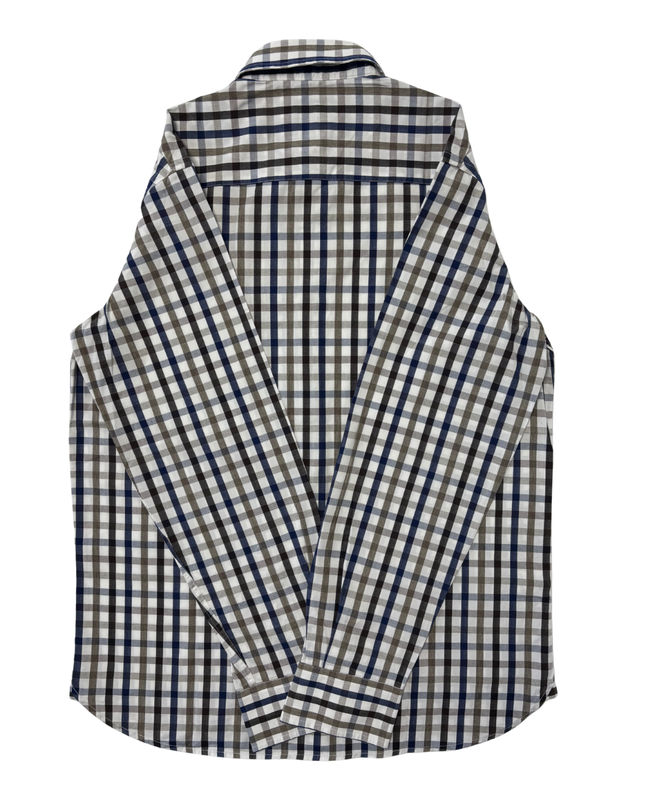 Blue Harbour by M&S Brown & Navy Check Button-Down Shirt - M