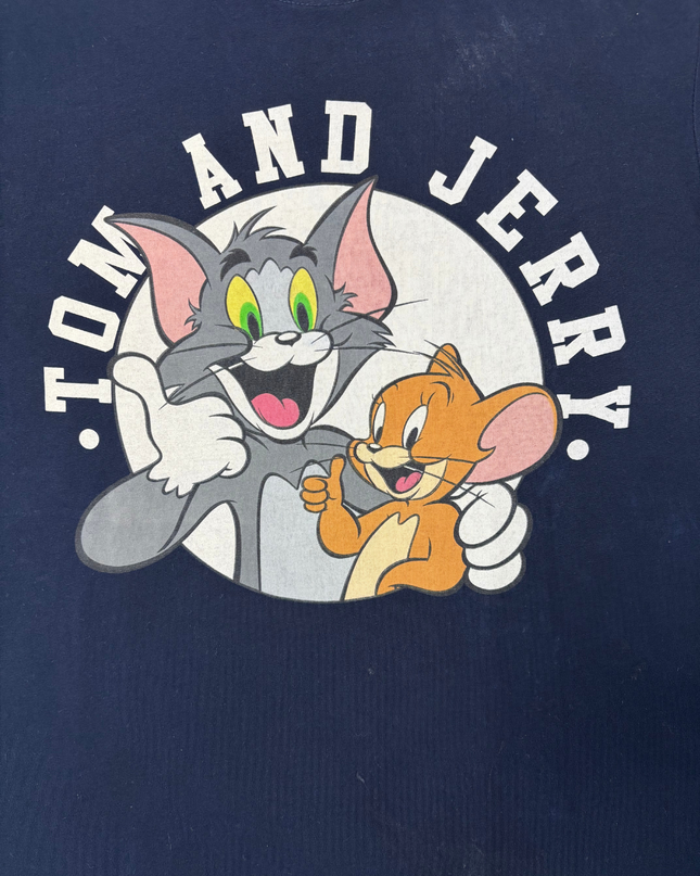 Tom & Jerry Classic Cartoon Navy Blue Graphic T-Shirt - M