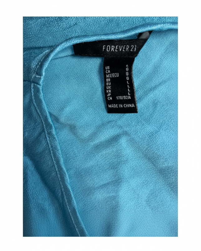 Forever 21 Teal Blue Satin V-Neck Mini Slip Dress