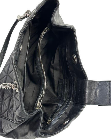 Michael Kors Black Quilted Leather Silver Chain Shoulder Straps Tote Bag
