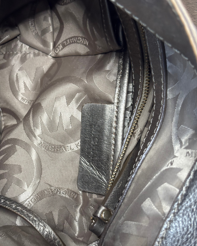 Michael Kors Metallic Bronze Leather Front Zip Pocket Slouchy Hobo Bag