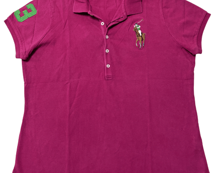 Ralph Lauren Sport #3 Sleeve Patch Magenta Polo Shirt