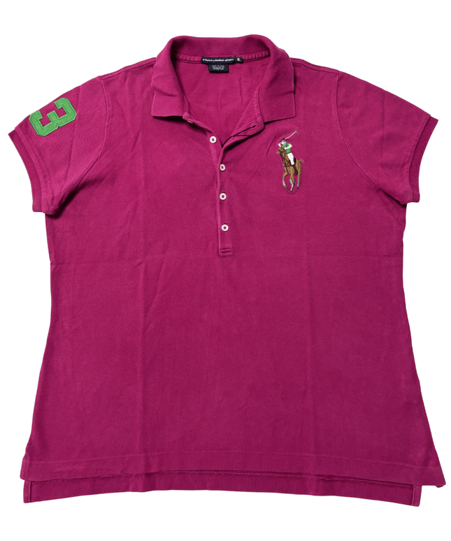 Ralph Lauren Sport #3 Sleeve Patch Magenta Polo Shirt
