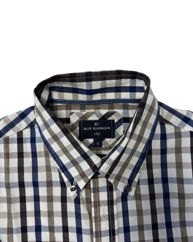 Blue Harbour by M&S Brown & Navy Check Button-Down Shirt - M