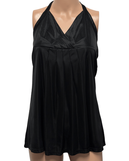 DKNY Jeans Black Satin Halter Backless Pleated Top