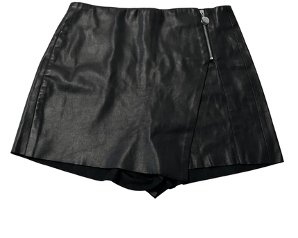 Zara Black Faux Leather Asymmetric Skort