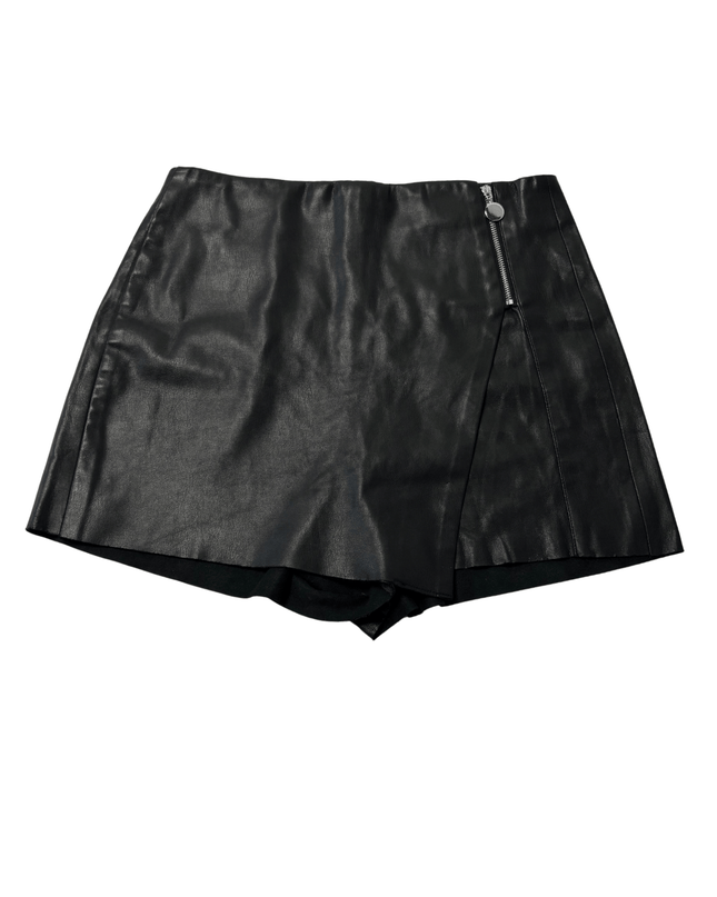 Zara Black Faux Leather Asymmetric Skort