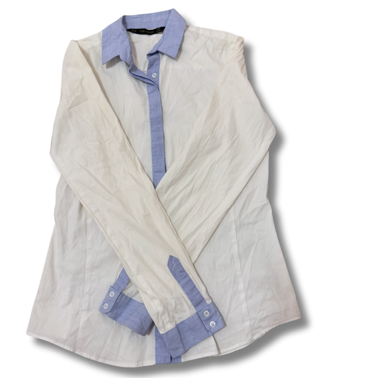 Zara White & Blue Women Shirt - S