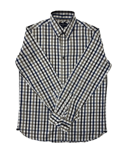 Blue Harbour by M&S Brown & Navy Check Button-Down Shirt - M