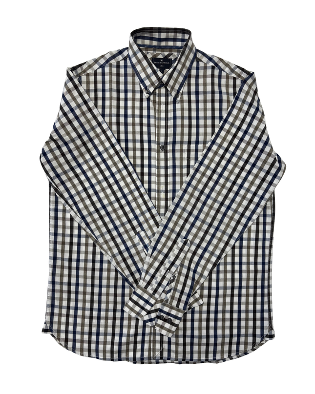 Blue Harbour by M&S Brown & Navy Check Button-Down Shirt - M
