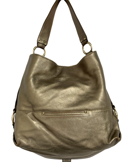 Michael Kors Metallic Bronze Leather Front Zip Pocket Slouchy Hobo Bag