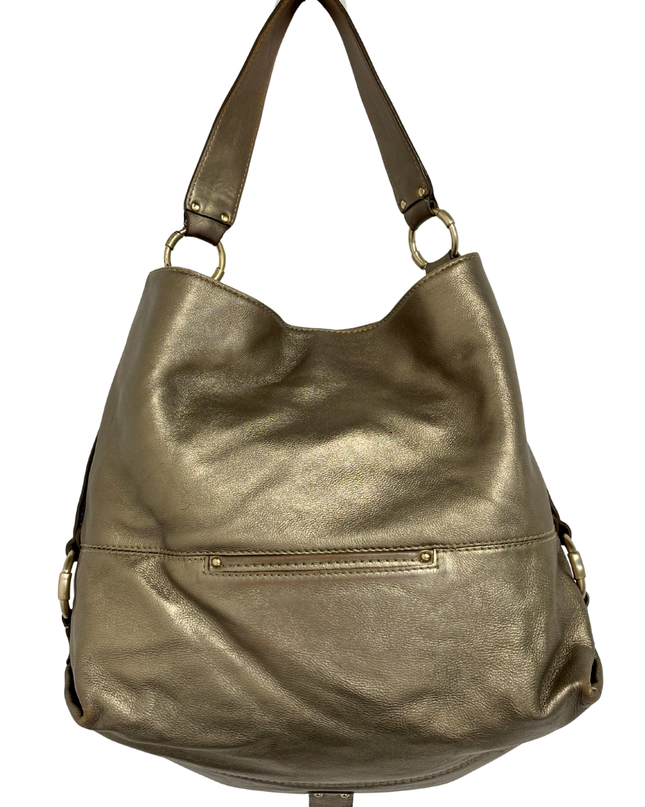 Michael Kors Metallic Bronze Leather Front Zip Pocket Slouchy Hobo Bag