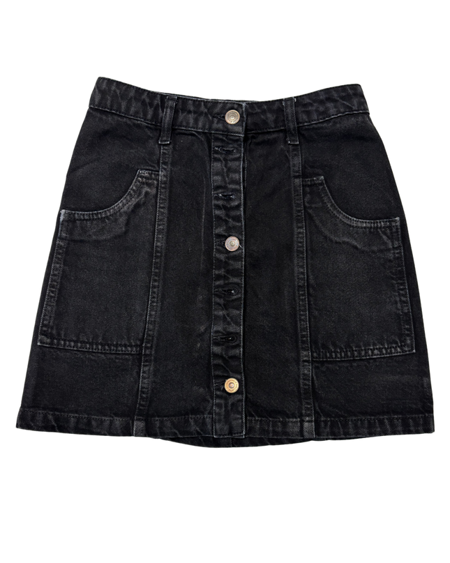 Black Button-Front Denim Mini Skirt - XS | Waist: 26"