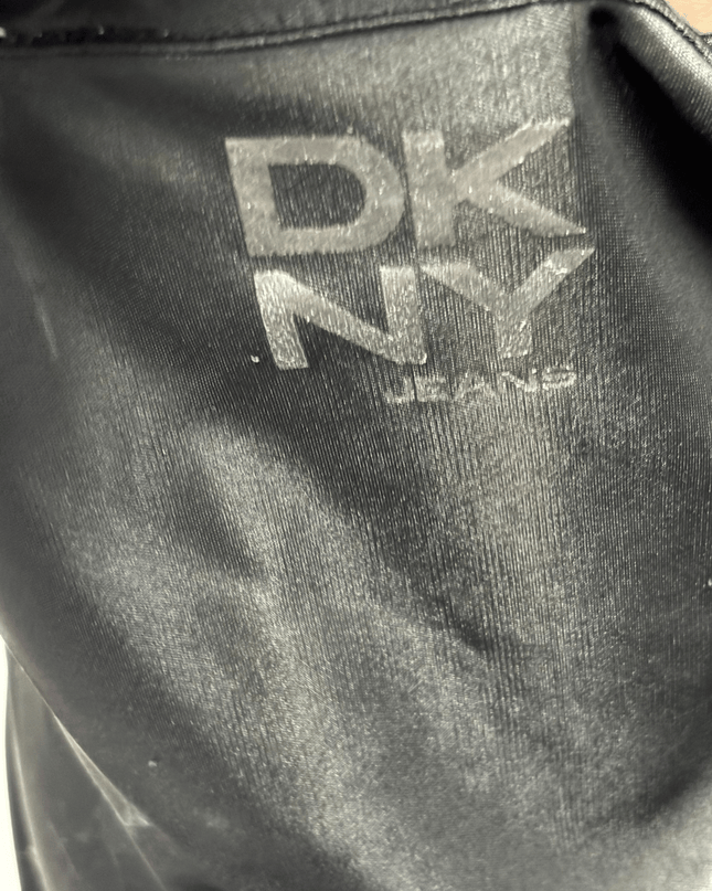 DKNY Jeans Black Satin Halter Backless Pleated Top