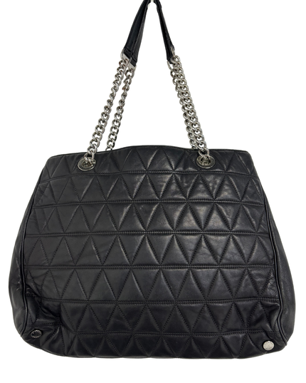 Michael Kors Black Quilted Leather Silver Chain Shoulder Straps Tote Bag