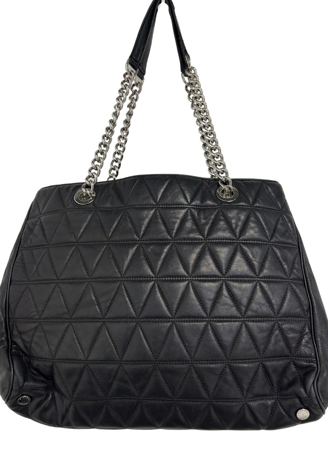 Michael Kors Black Quilted Leather Silver Chain Shoulder Straps Tote Bag