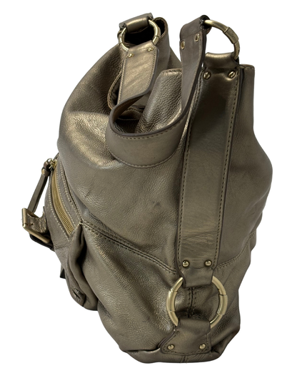 Michael Kors Metallic Bronze Leather Front Zip Pocket Slouchy Hobo Bag