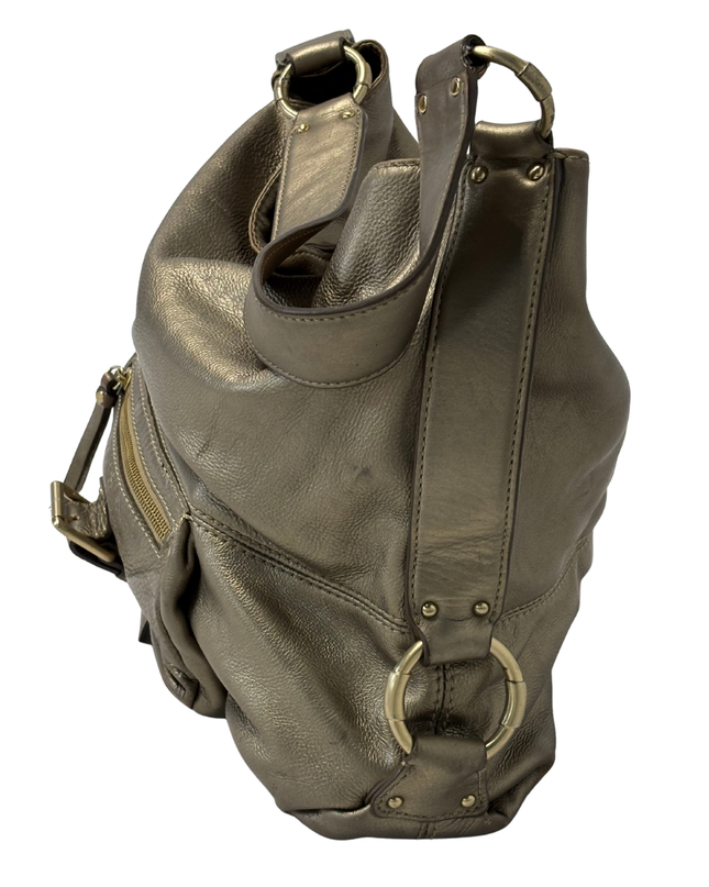 Michael Kors Metallic Bronze Leather Front Zip Pocket Slouchy Hobo Bag