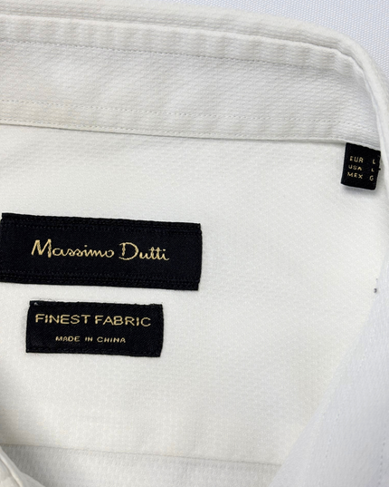 Massimo Dutti White Textured with Blue Elbow Patches Shirt