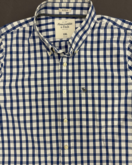 Abercrombie & Fitch Blue Gingham Muscle Fit Shirt - L