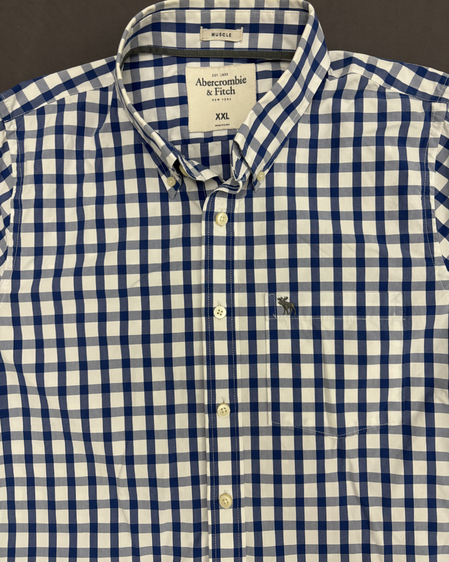 Abercrombie & Fitch Blue Gingham Muscle Fit Shirt - L