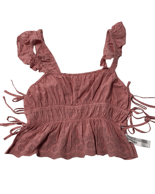 Forever 21 Dusty Rose Eyelet Ruffle Side-Tie Crop Top
