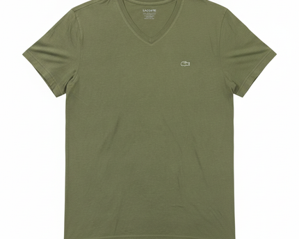 Lacoste Olive Green V-Neck Pima Cotton T-Shirt
