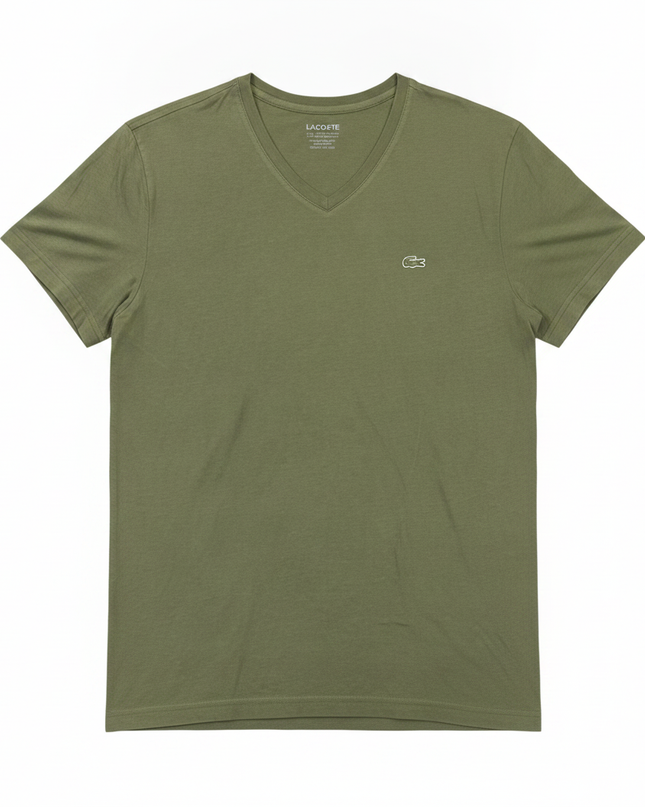 Lacoste Olive Green V-Neck Pima Cotton T-Shirt