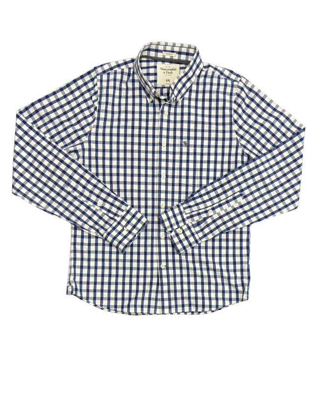 Abercrombie & Fitch Blue Gingham Muscle Fit Shirt - L