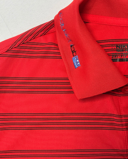 Nike Tour Performance Dri-Fit Red Striped Golf Polo Shirt