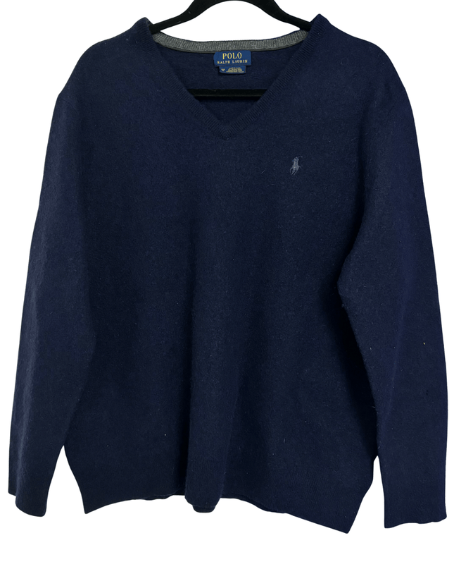 Ralph Lauren Navy Blue Wool V-Neck Sweater