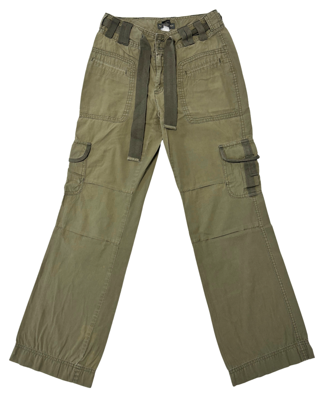 Banana Republic Y2K Olive Green Wide Leg Utility Strap Cargo Pants