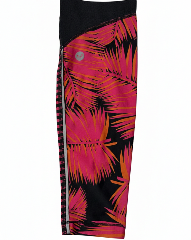 Roxy Pink/Black Striped Tropical Detail Athletic Leggings