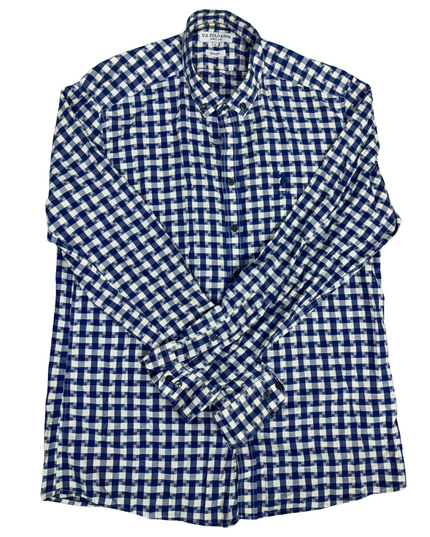 USPA Slim Fit Gingham Shirt - Navy & White - M