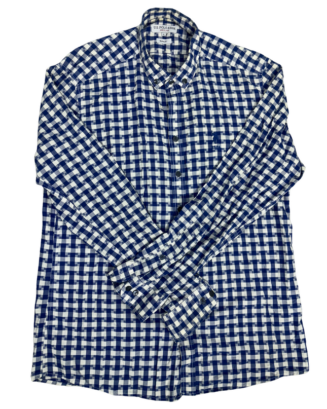 USPA Slim Fit Gingham Shirt - Navy & White - M