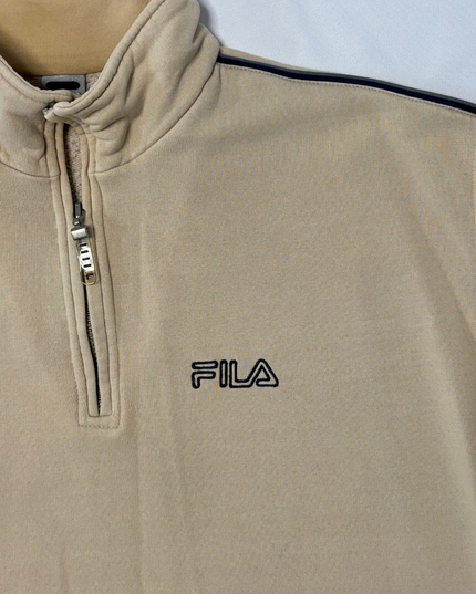FILA Vintage Beige Quarter-Zip Fleece Pullover Sweatshirt