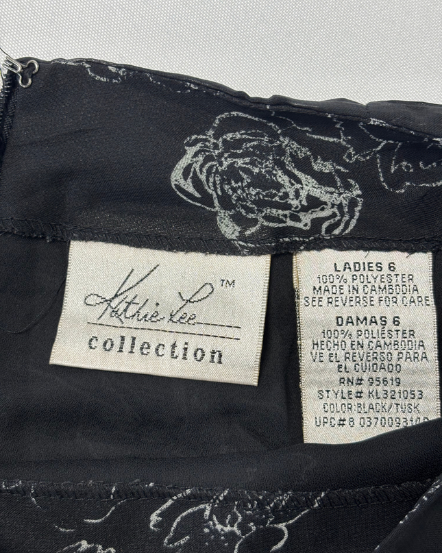 Kathie Lee Collection Black & White Floral A-Line Midi Skirt - XS | Waist: 25"