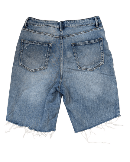 High Rise Longline Distressed Denim Shorts - S